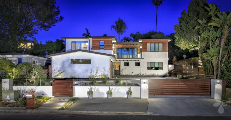 An Night Time Shot of a full front view of home exterior